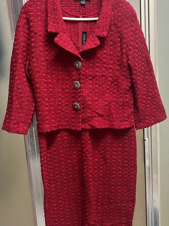St. John Dresses & Skirts - St. John Red Tweed Skirt Suit with Decorative Buttons